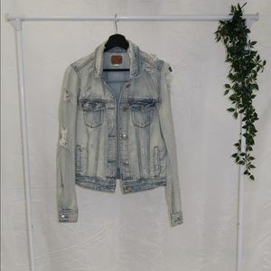 Ripped Light Blue Jean Jacket American Eagle